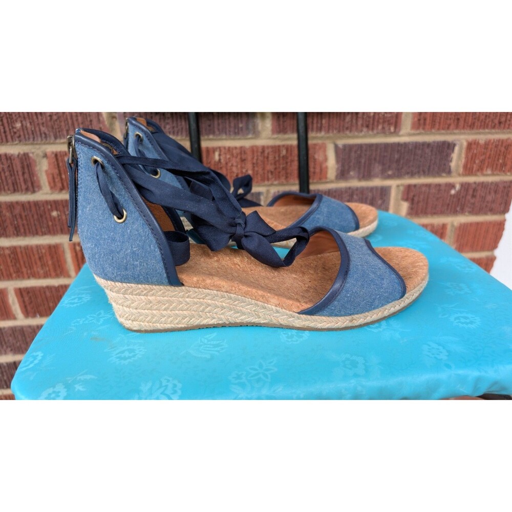 UGG 'Amell' Blue Denim Wedge  Espadrille Sandals- Back Zip &  Lace Up Sz 8.5